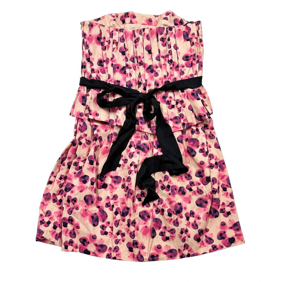 Lavender Label by Vera Wang Dress Size 6 Strapless Floral Pleated Cocktail Midi - Picture 3 of 7